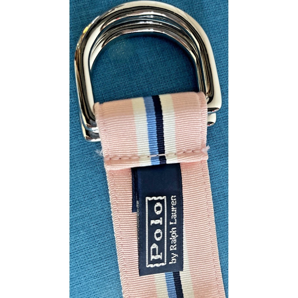VTG Polo Ralph Lauren RL67 Fabric Belt  Pink Blue Stripe USA Made Preppy - Picture 5 of 8